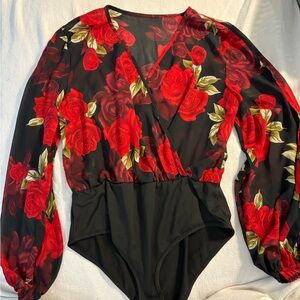 Floral Red and Black Bodysuit